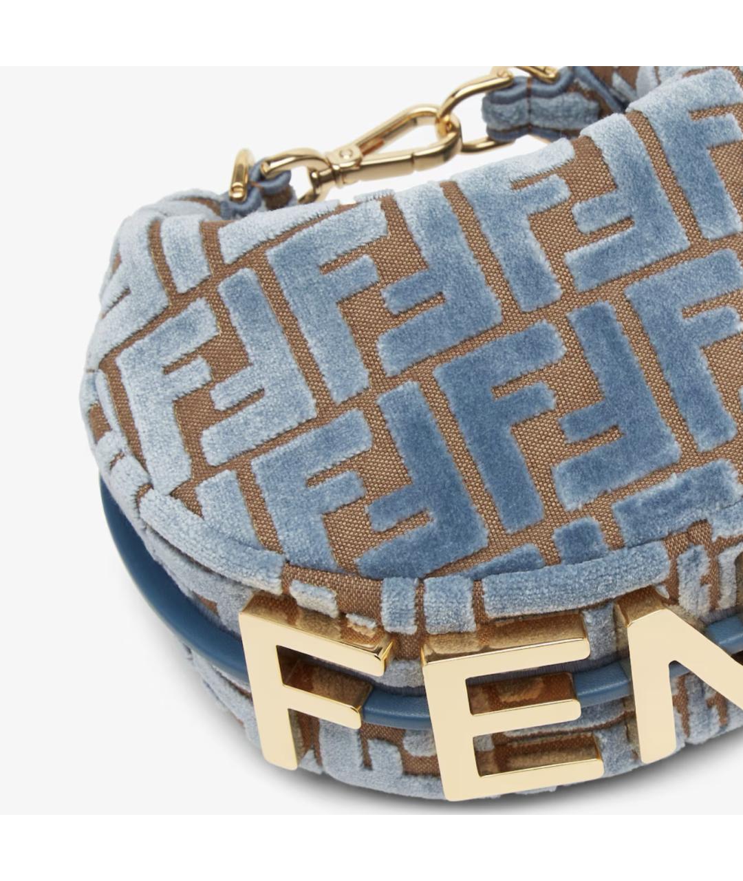 FENDI Голубая бархатная сумка с короткими ручками, фото 5