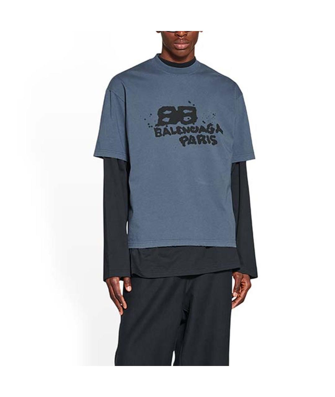 BALENCIAGA Синяя хлопковая футболка, фото 4