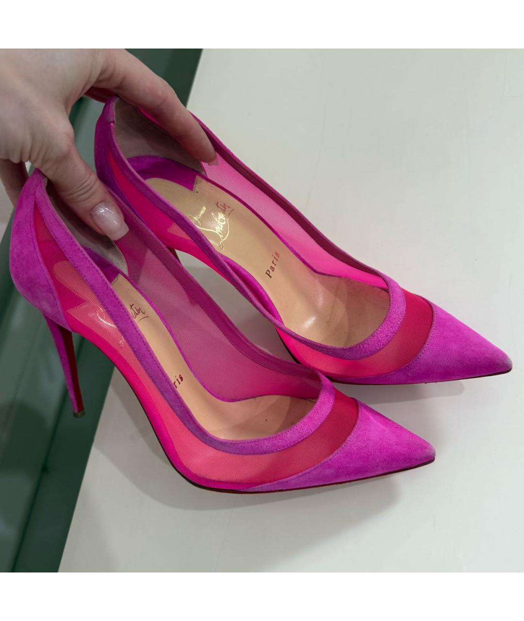 CHRISTIAN LOUBOUTIN Фуксия замшевые туфли, фото 4