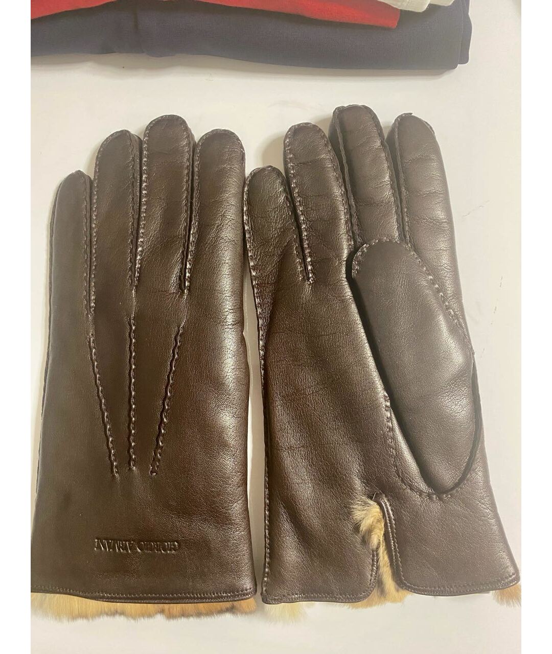 GIORGIO ARMANI Коричневые кожаные перчатки, фото 9