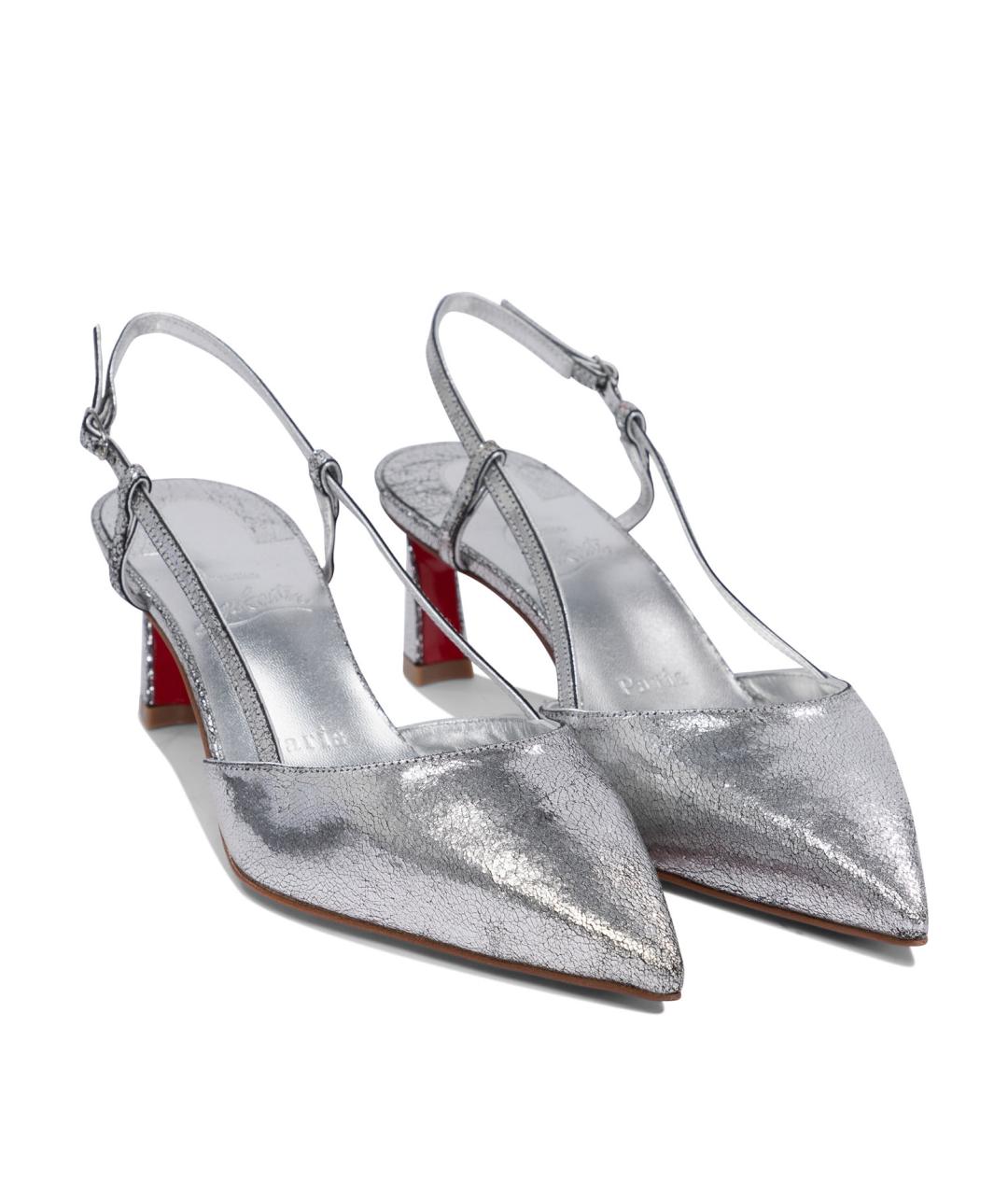 CHRISTIAN LOUBOUTIN Серебряные кожаные туфли, фото 2