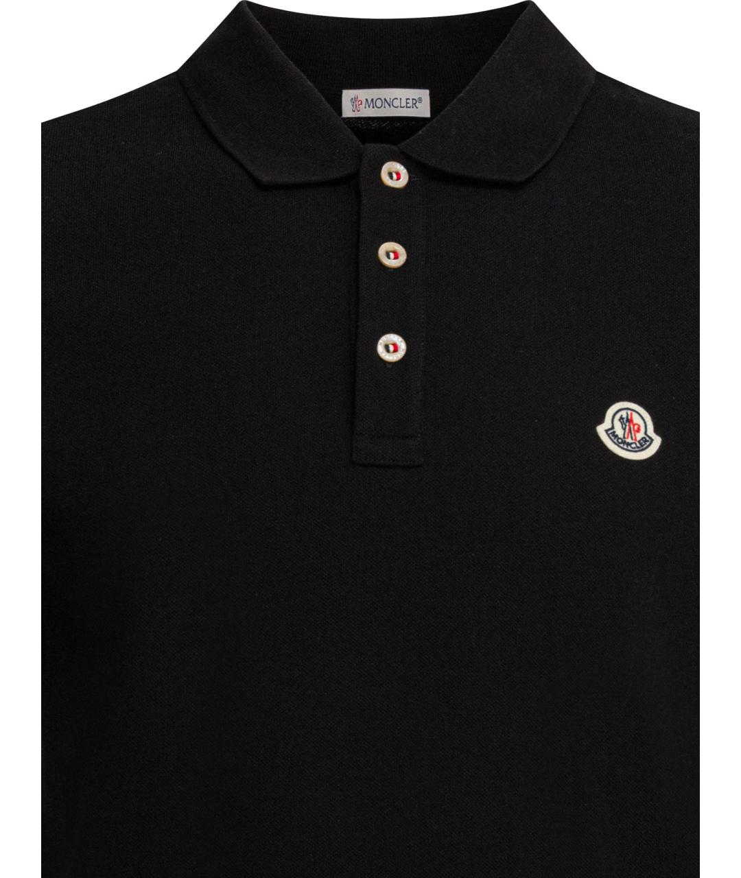MONCLER Черное хлопковое поло с коротким рукавом, фото 3