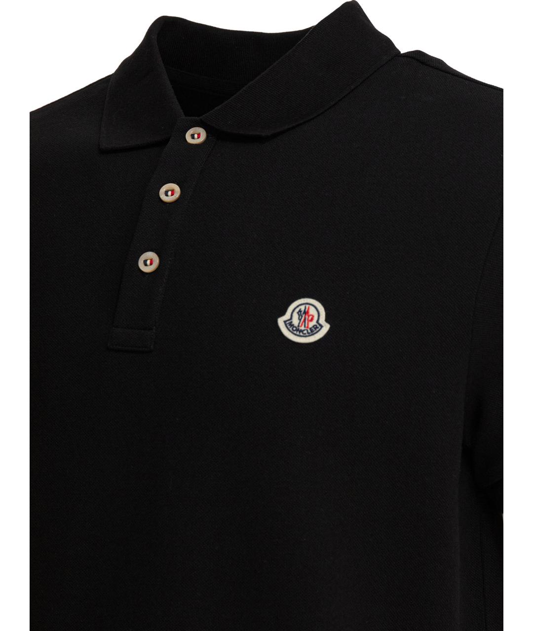 MONCLER Черное хлопковое поло с коротким рукавом, фото 4