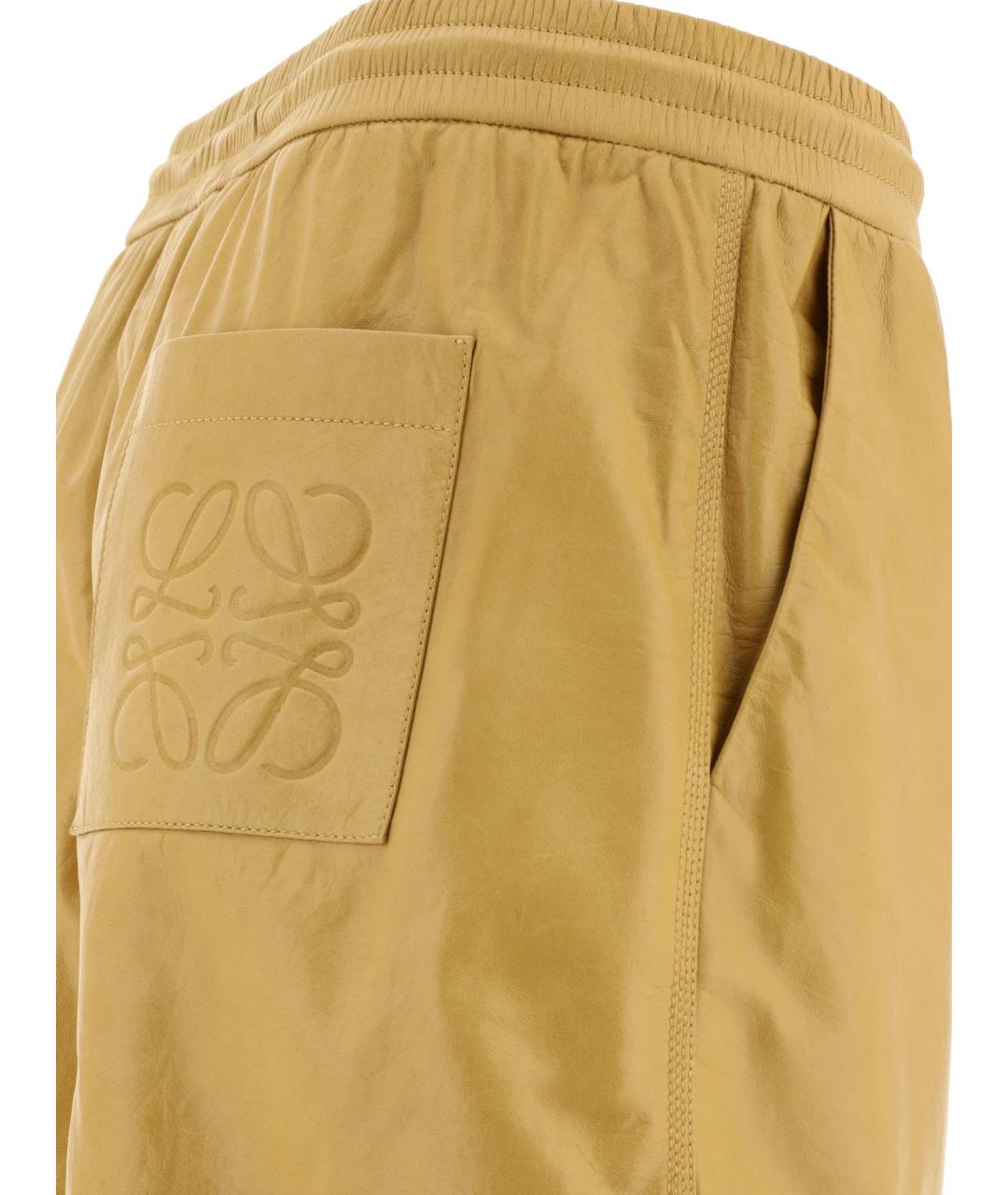 LOEWE Горчичные кожаные прямые брюки, фото 4