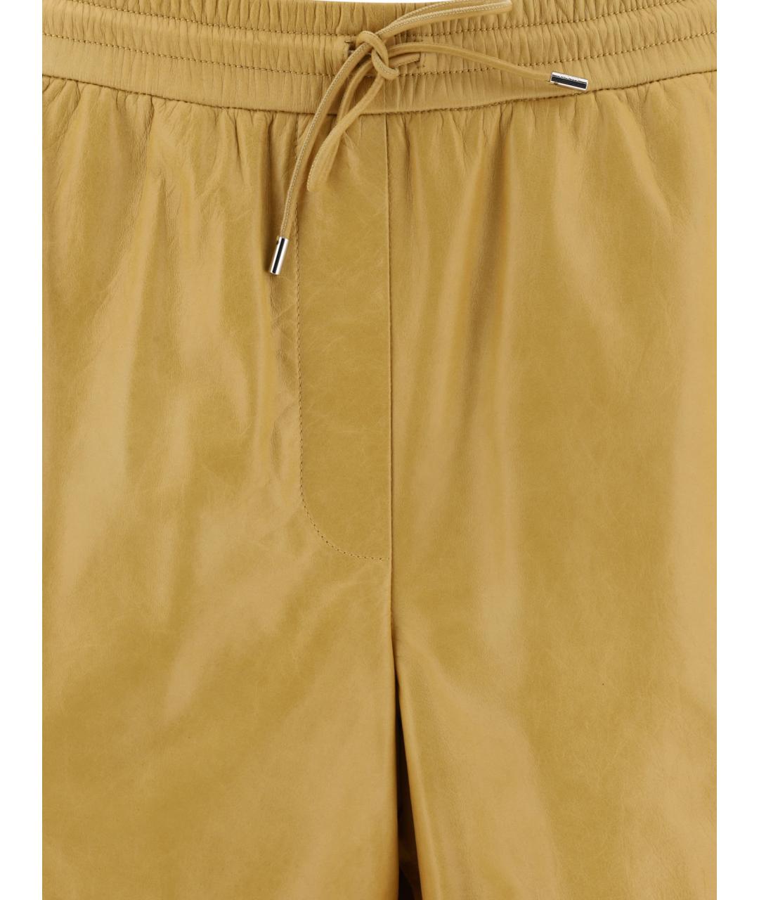 LOEWE Горчичные кожаные прямые брюки, фото 3