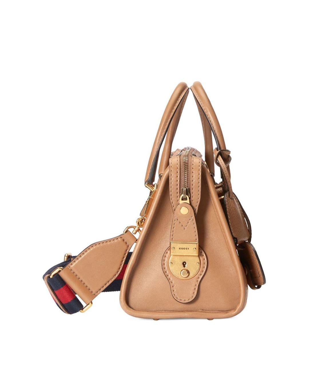 GUCCI Бежевая кожаная сумка с короткими ручками, фото 2