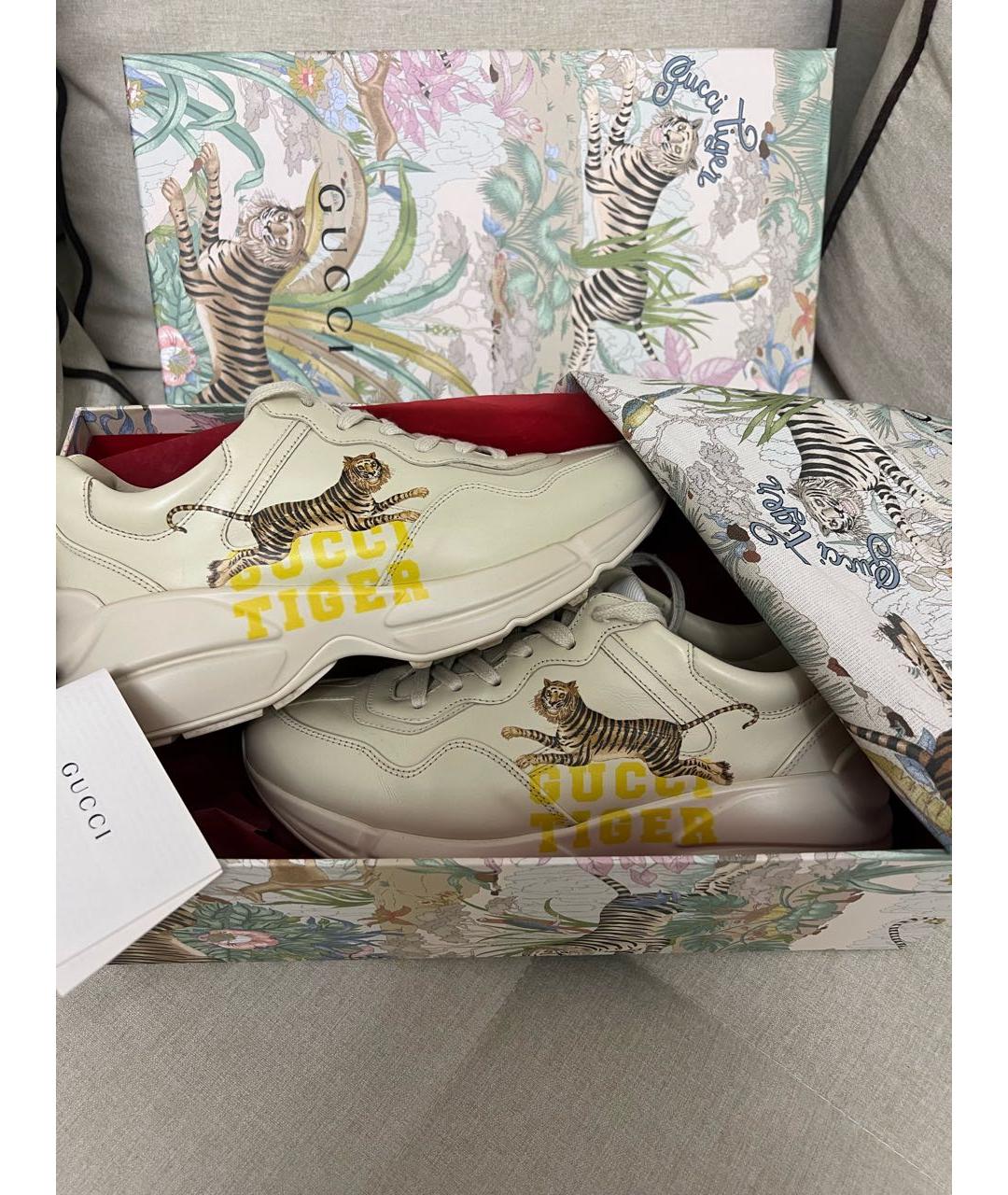 GUCCI Бежевые кожаные кроссовки, фото 3