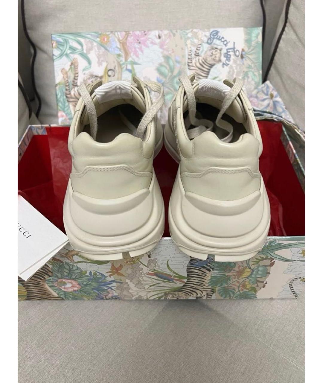 GUCCI Бежевые кожаные кроссовки, фото 4