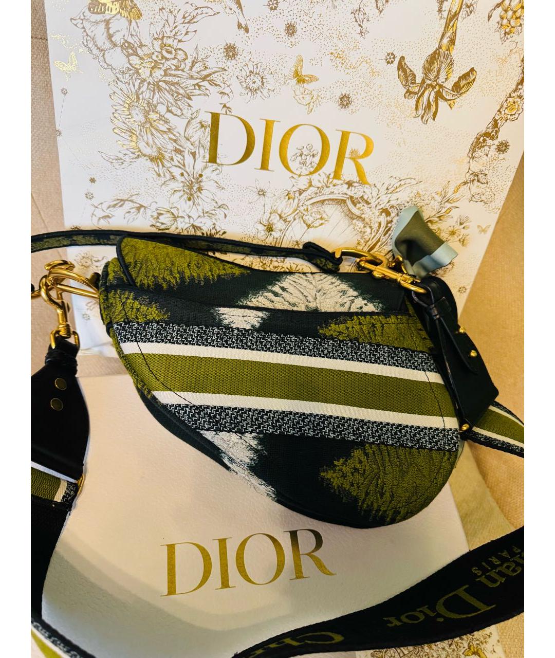 CHRISTIAN DIOR Зеленая жаккардовая сумка с короткими ручками, фото 3