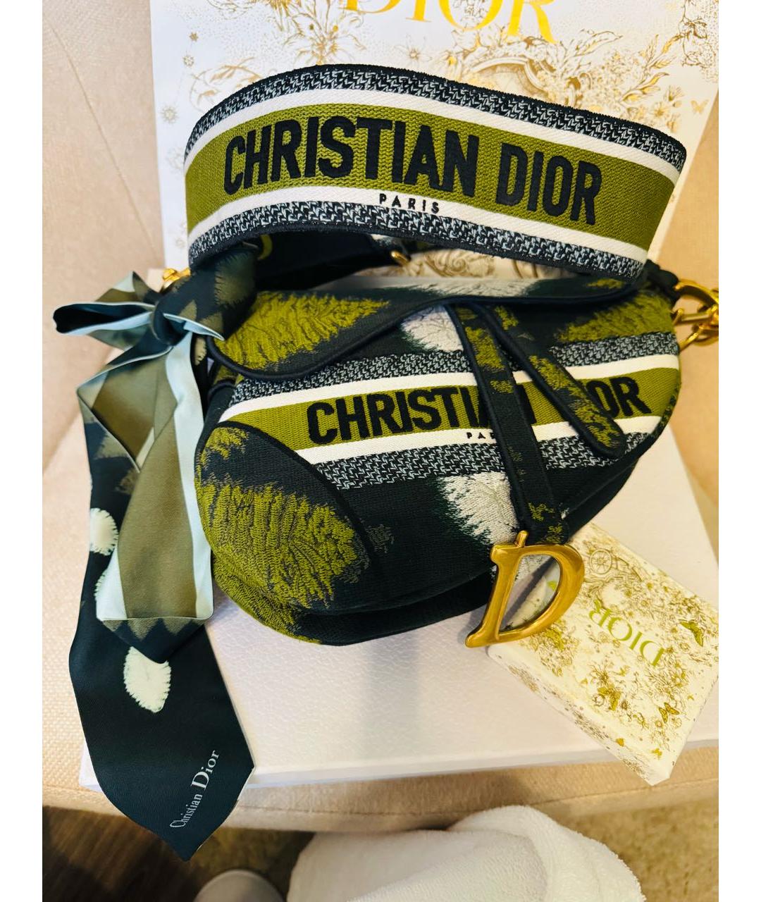 CHRISTIAN DIOR Зеленая жаккардовая сумка с короткими ручками, фото 9