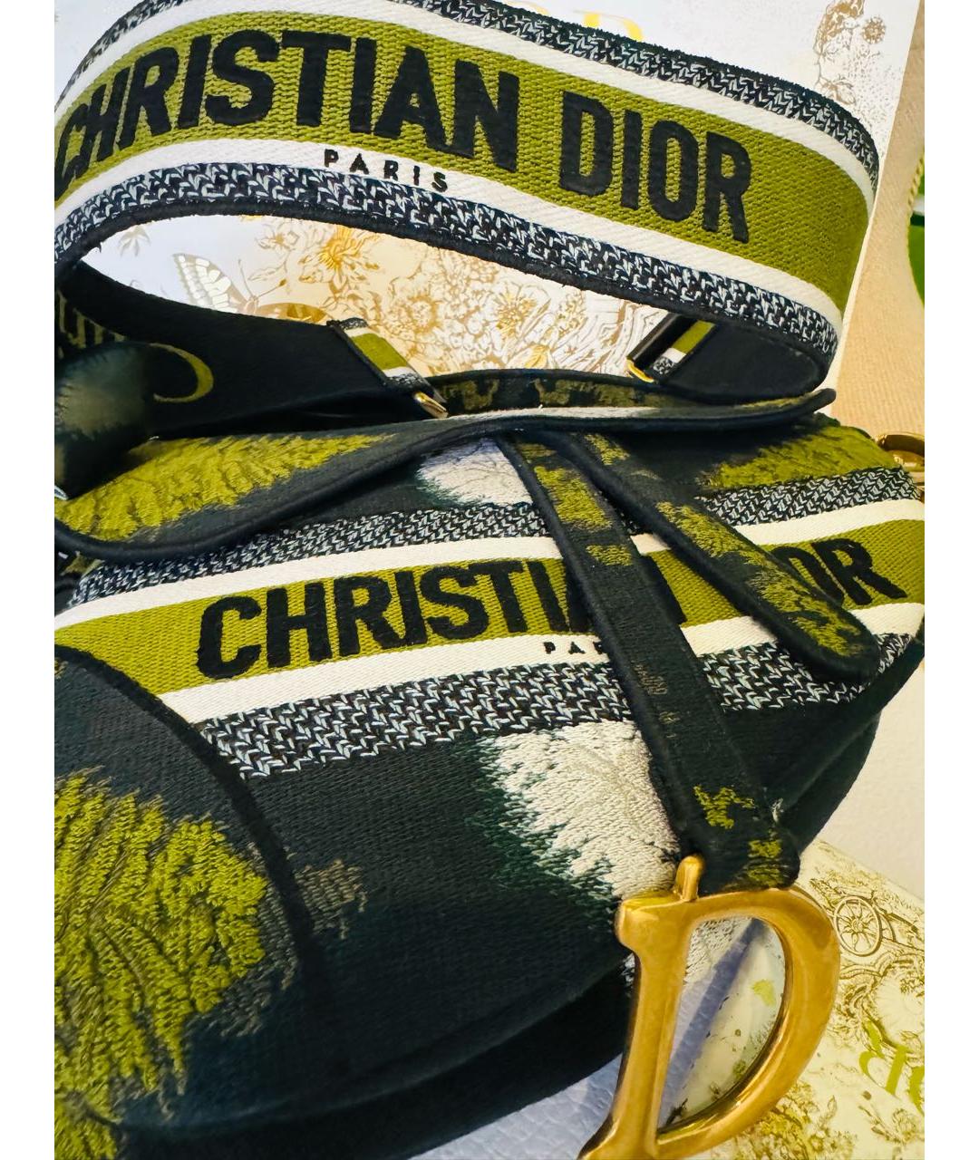 CHRISTIAN DIOR Зеленая жаккардовая сумка с короткими ручками, фото 2