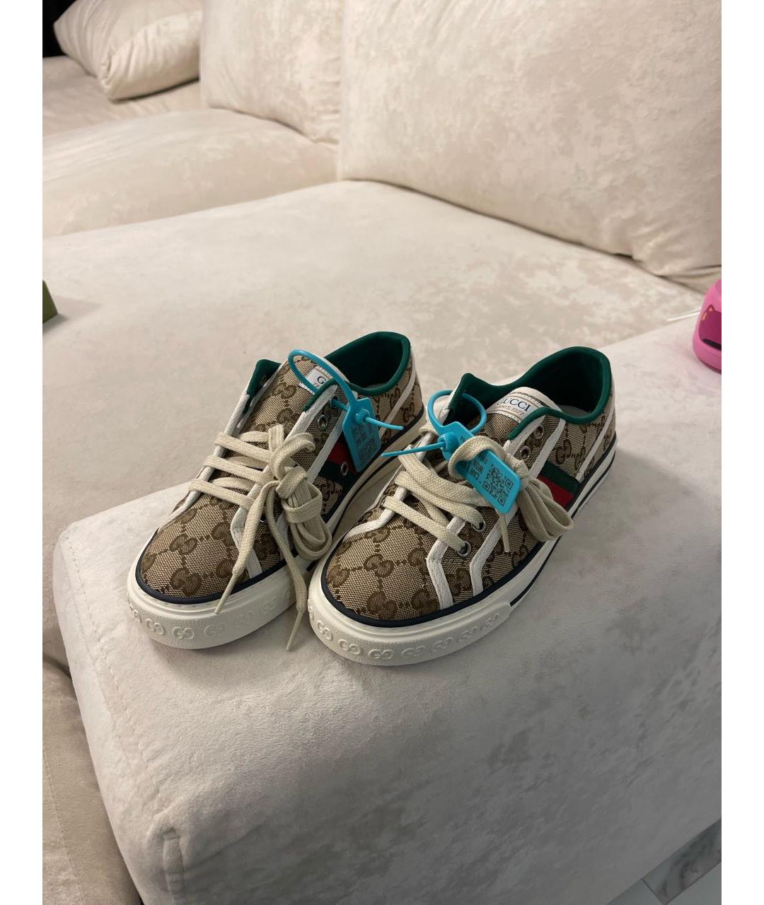 GUCCI Коричневые текстильные кеды, фото 5