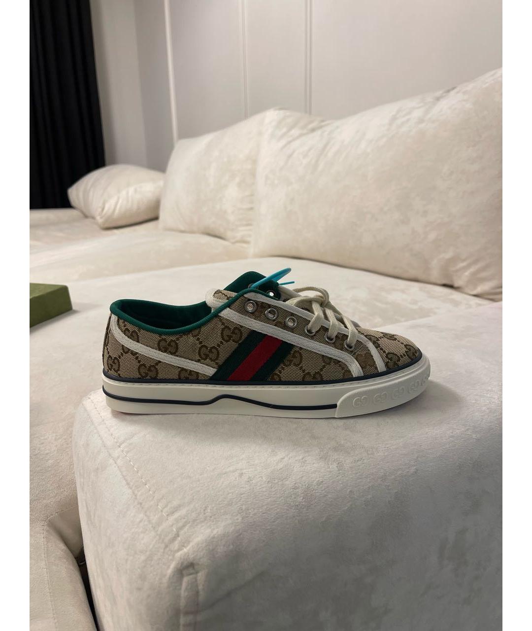 GUCCI Коричневые текстильные кеды, фото 8
