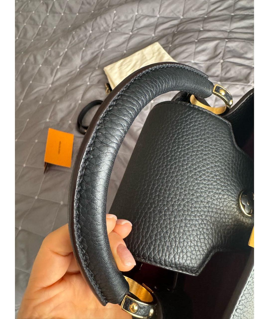 LOUIS VUITTON Черная кожаная сумка с короткими ручками, фото 6