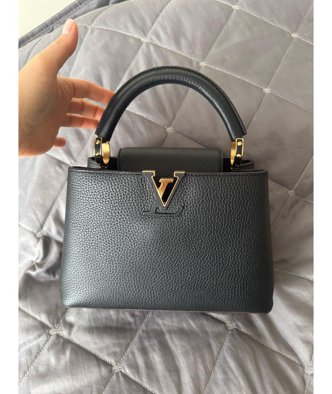 LOUIS VUITTON Черная кожаная сумка с короткими ручками, фото 8