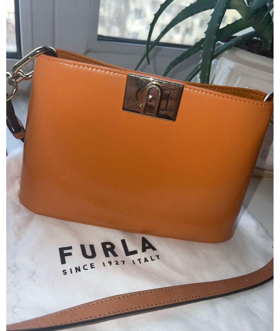FURLA Оранжевая сумка через плечо из лакированной кожи, фото 2