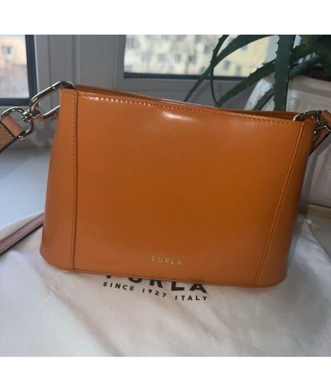 FURLA Оранжевая сумка через плечо из лакированной кожи, фото 3