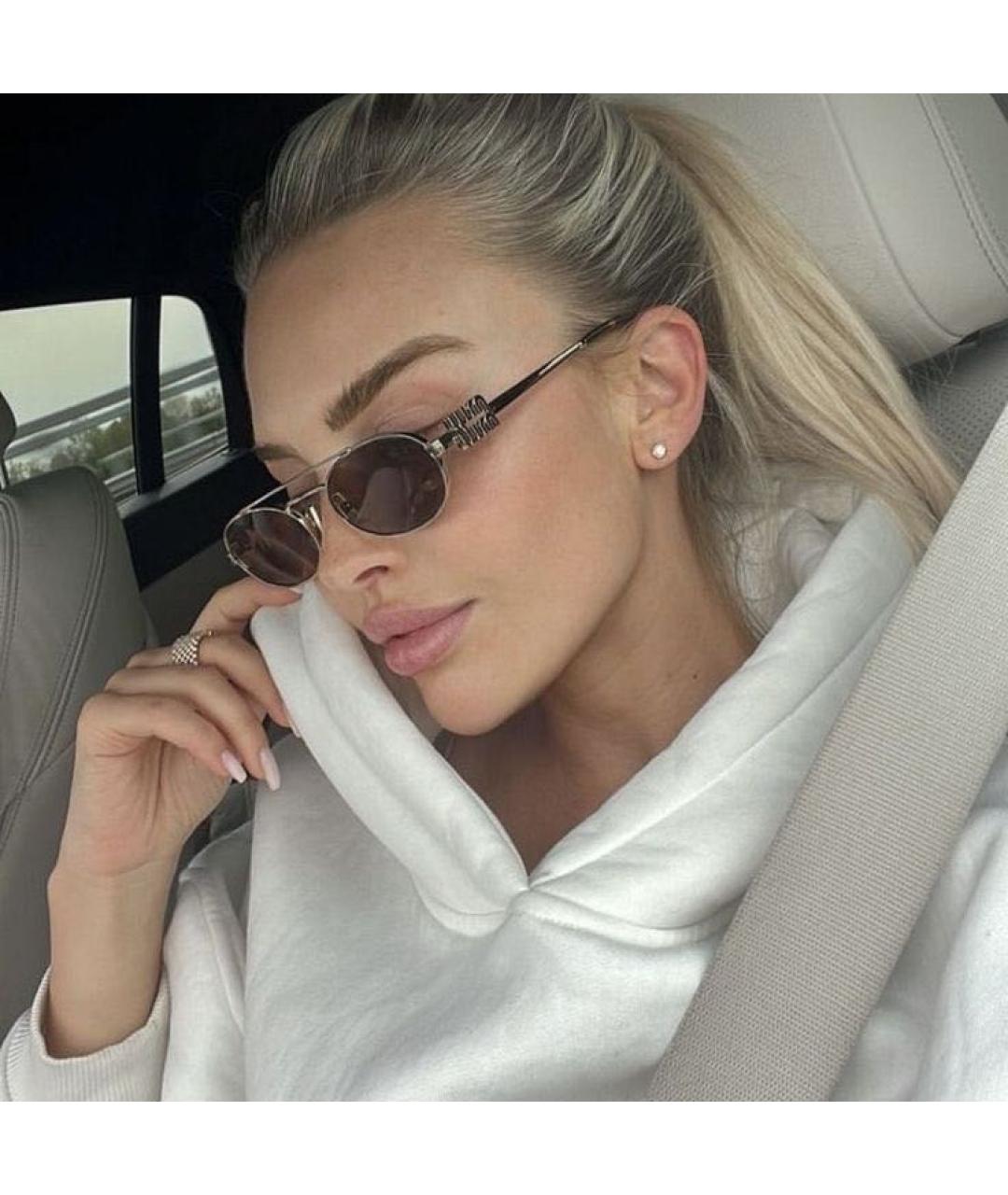 MIU MIU Золотые металлические солнцезащитные очки, фото 6