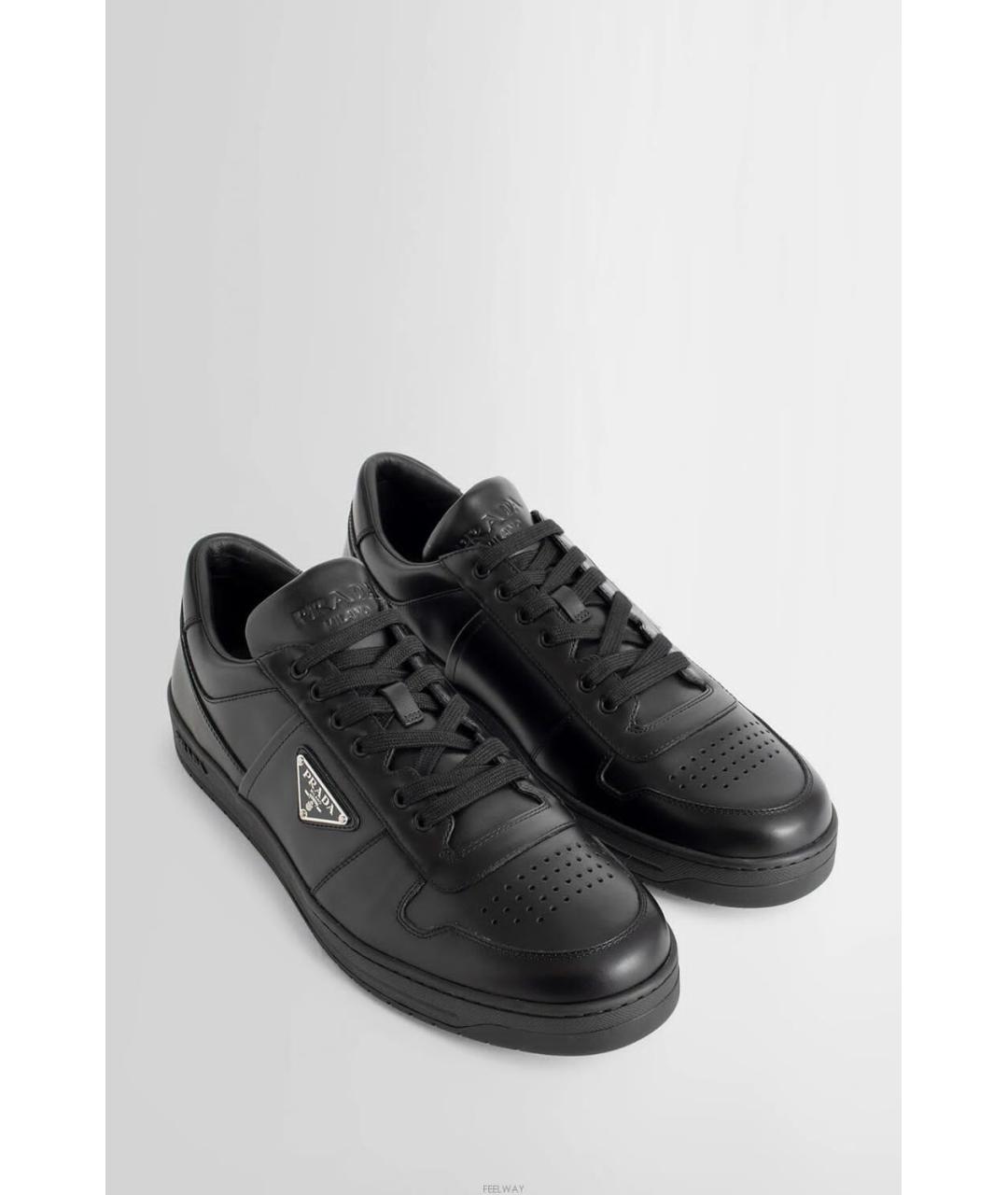PRADA Черные кожаные низкие кроссовки / кеды, фото 4