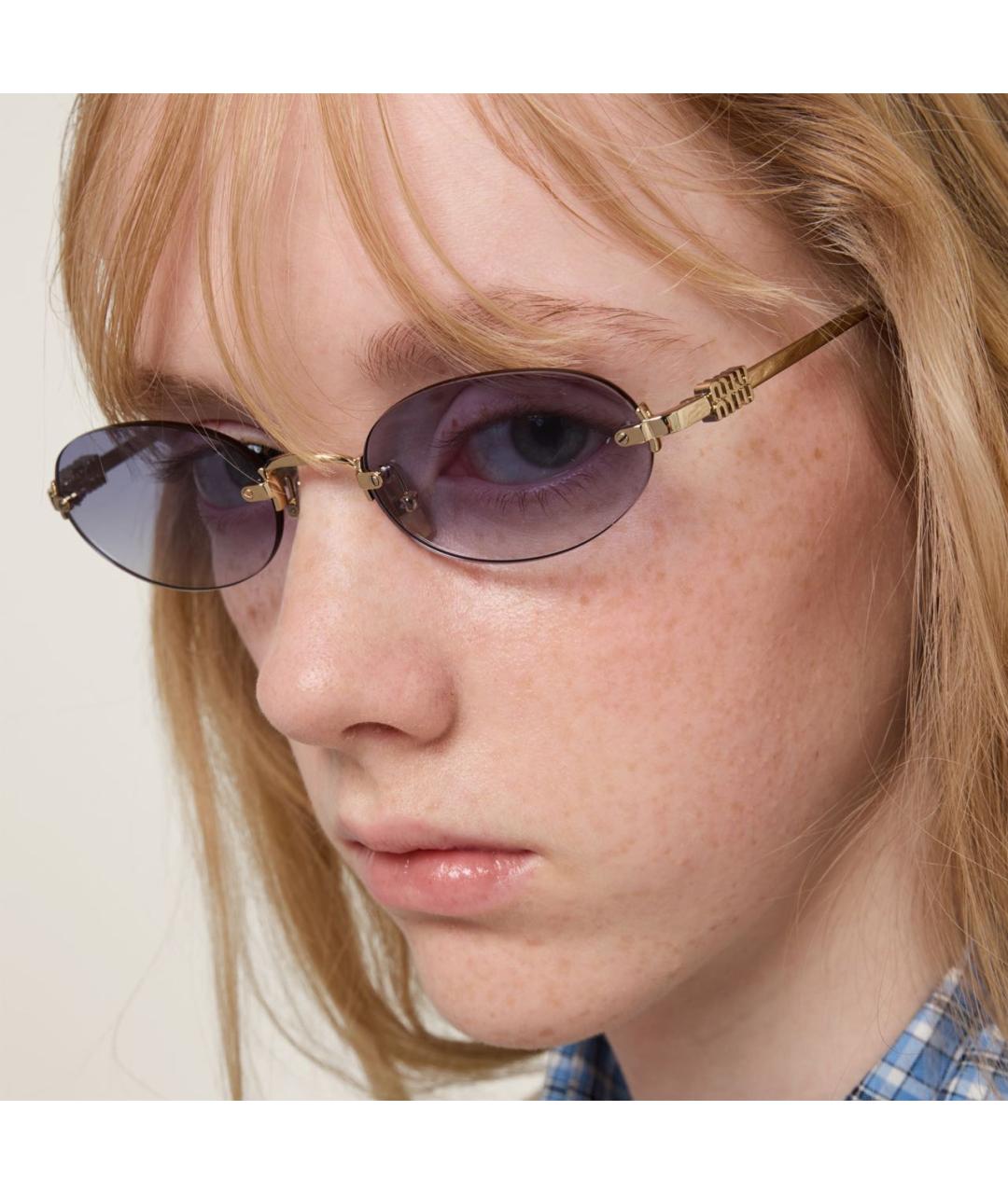 MIU MIU Золотые металлические солнцезащитные очки, фото 3