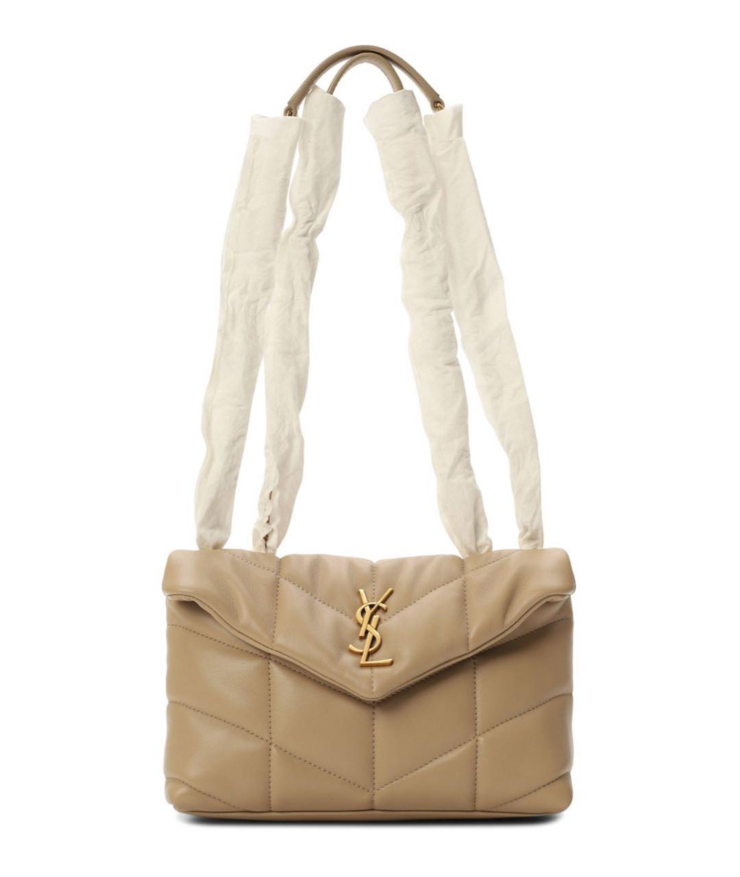 SAINT LAURENT Бежевая кожаная сумка через плечо, фото 6
