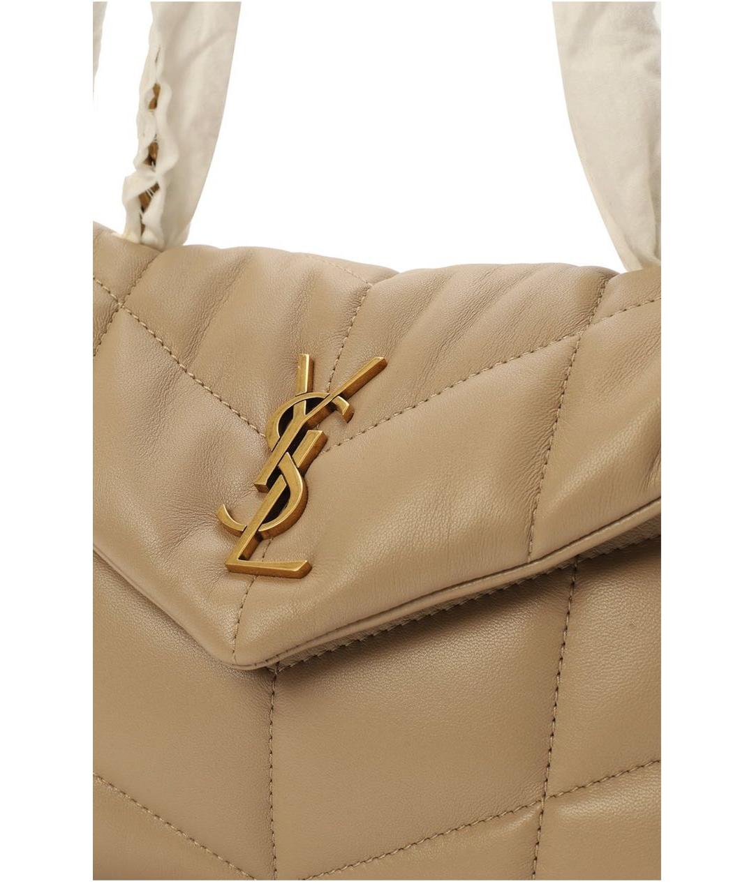 SAINT LAURENT Бежевая кожаная сумка через плечо, фото 4