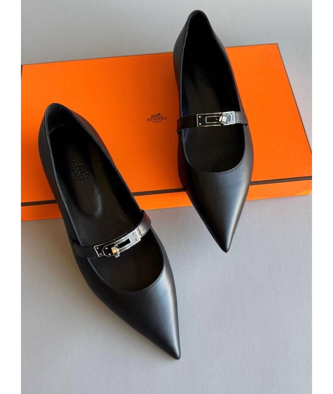 HERMES Черные кожаные балетки, фото 6