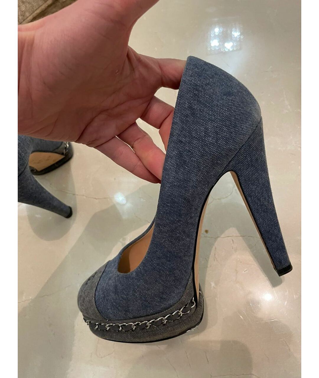 CHANEL PRE-OWNED Синие текстильные туфли, фото 6