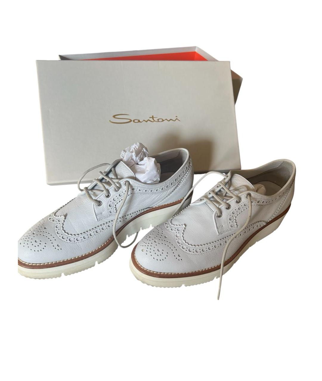 SANTONI Белые кожаные брогги и оксфорды, фото 2