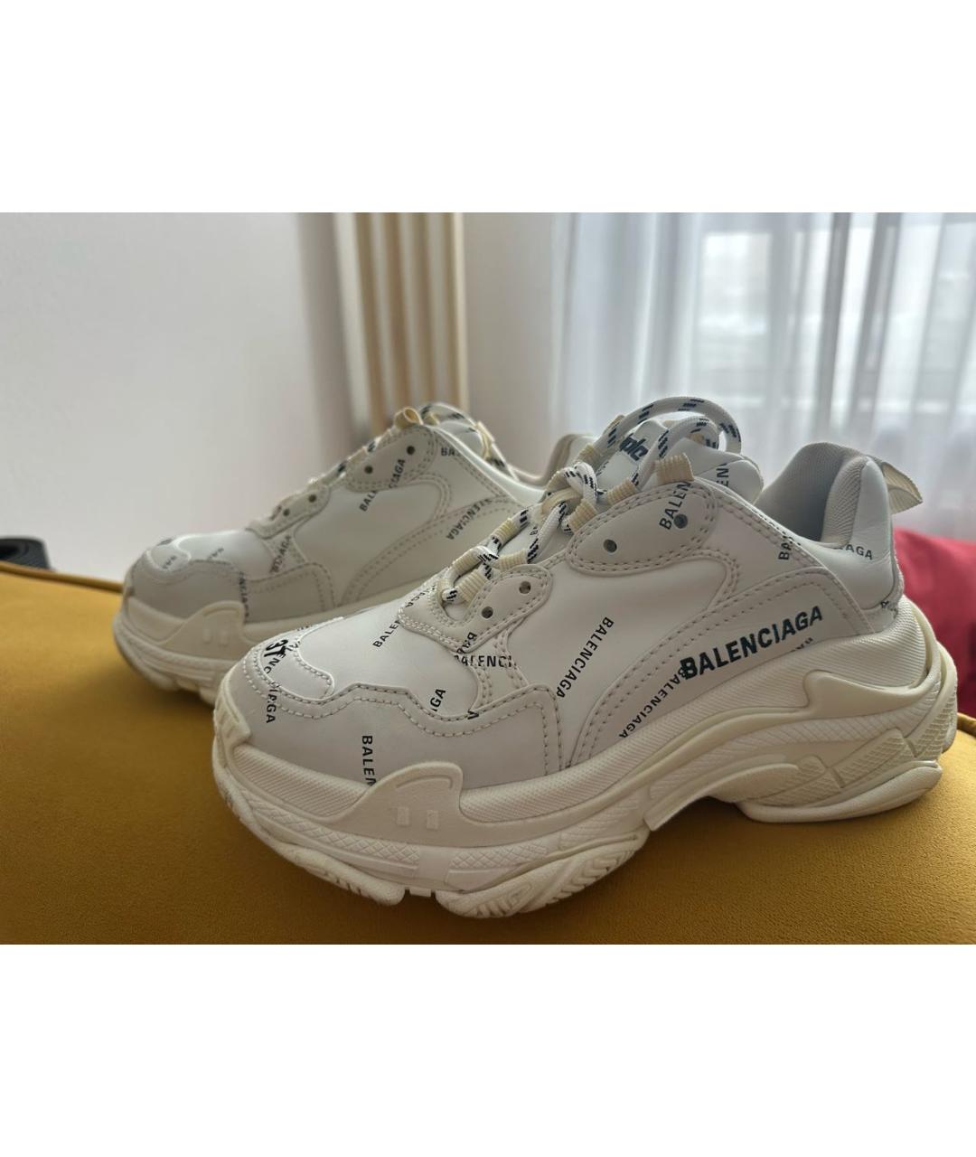 BALENCIAGA Белые кожаные кроссовки, фото 5