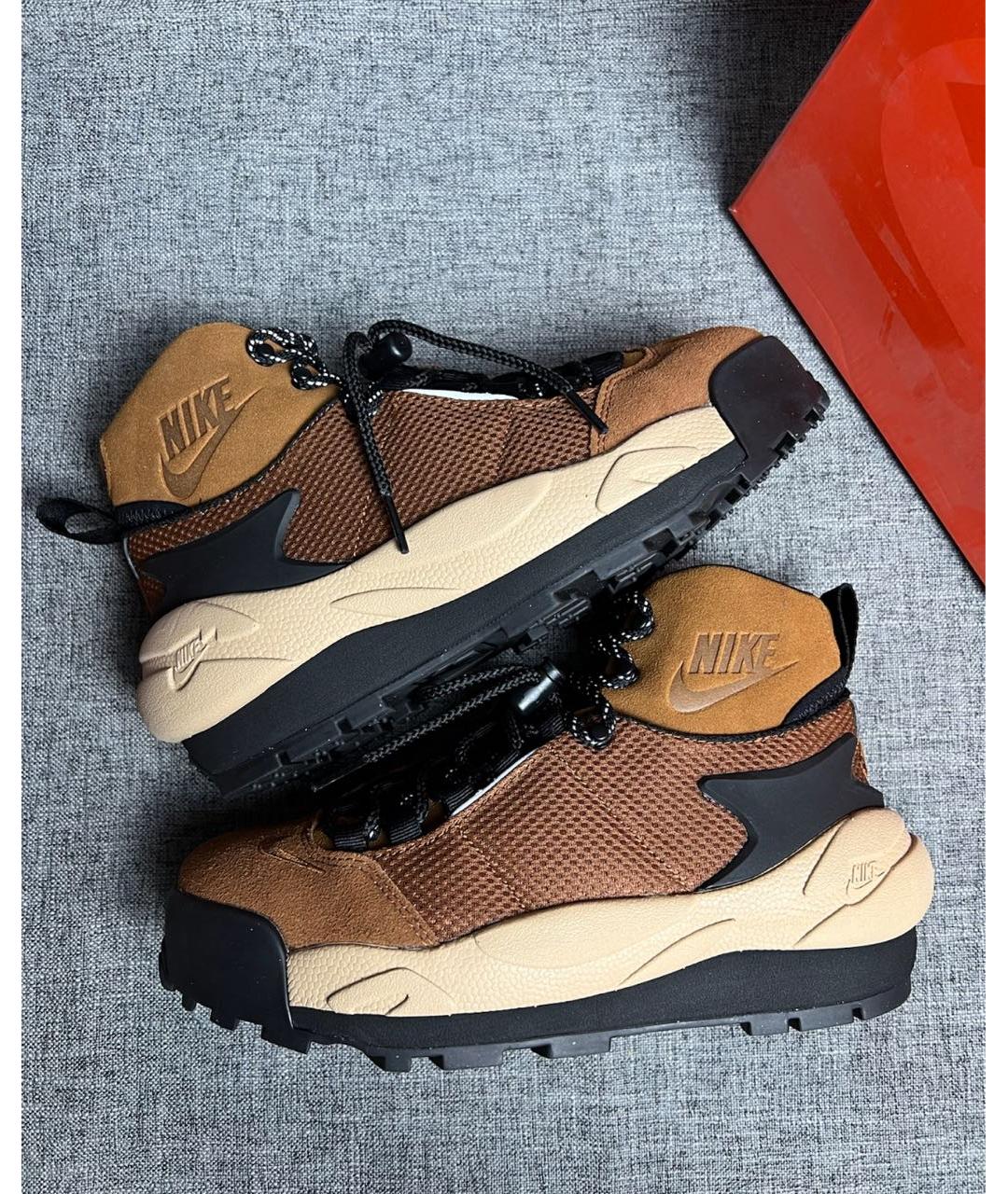 NIKE Коричневые кожаные высокие кроссовки / кеды, фото 7