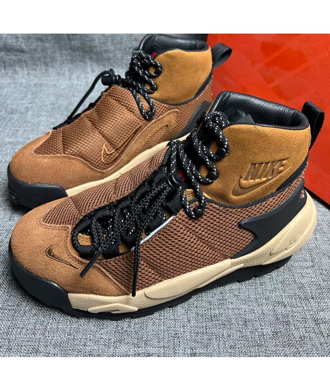 NIKE Коричневые кожаные высокие кроссовки / кеды, фото 5