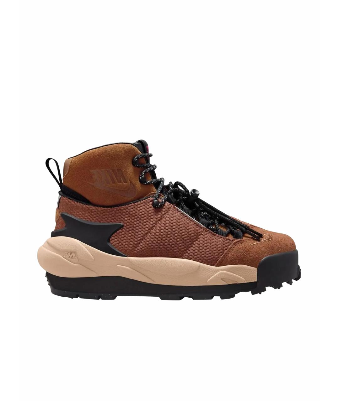 NIKE Коричневые кожаные высокие кроссовки / кеды, фото 1