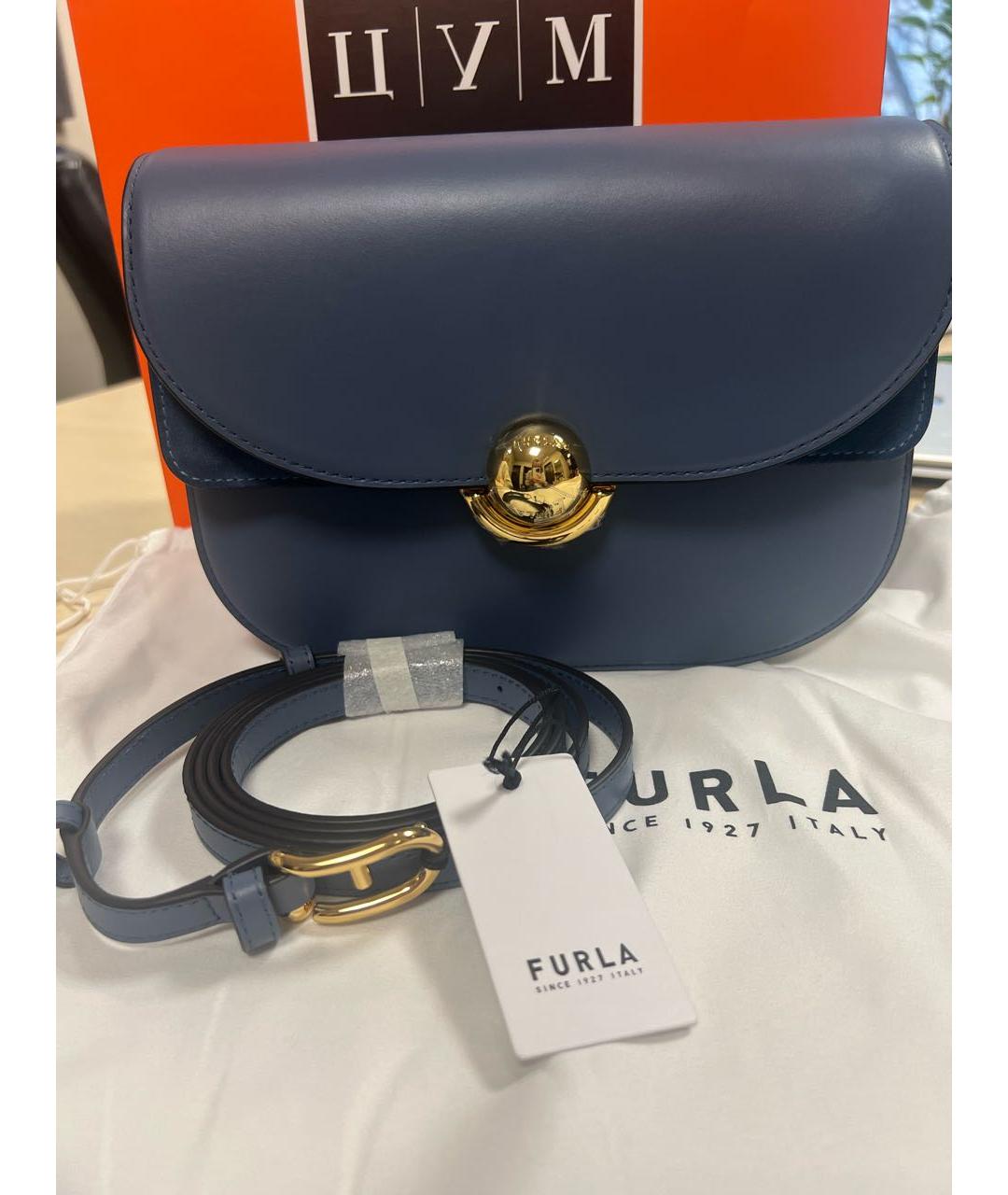 FURLA Темно-синяя кожаная сумка через плечо, фото 9