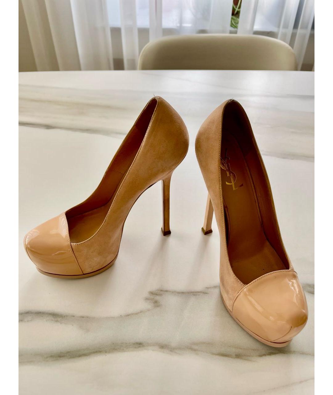 SAINT LAURENT Бежевые замшевые туфли, фото 6