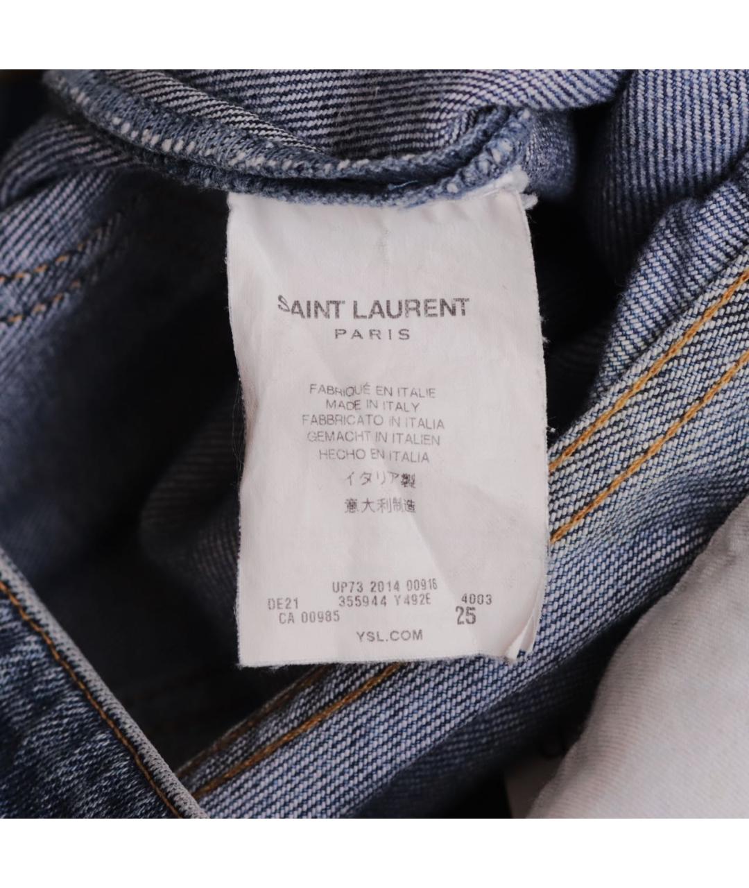 SAINT LAURENT Синие хлопко-эластановые джинсы слим, фото 6