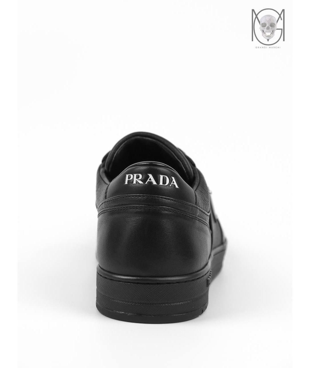 PRADA Черные кожаные низкие кроссовки / кеды, фото 4