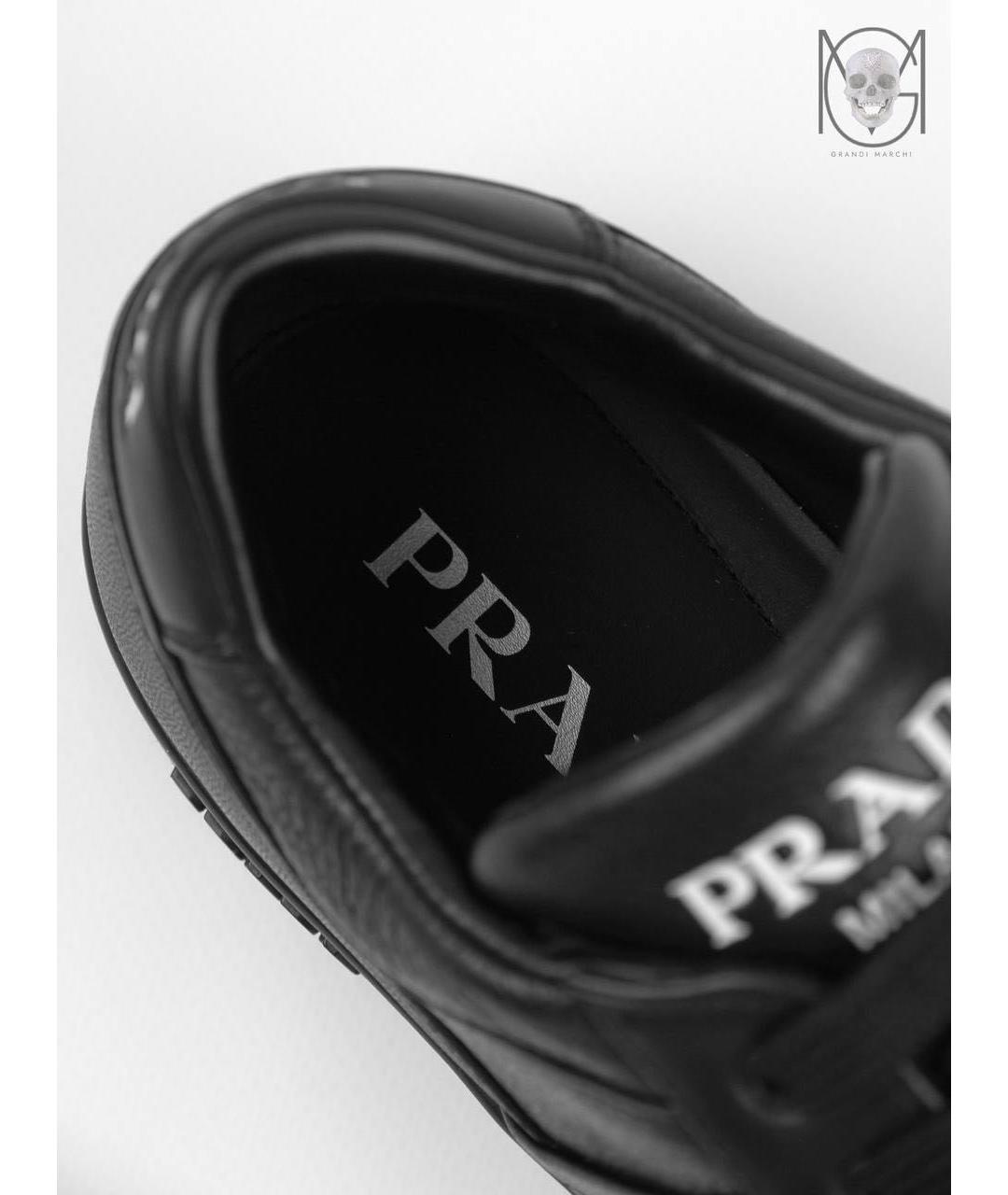 PRADA Черные кожаные низкие кроссовки / кеды, фото 7