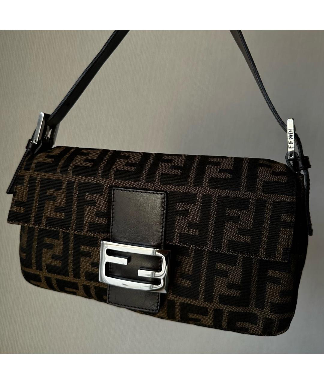 FENDI Коричневая тканевая сумка с короткими ручками, фото 2