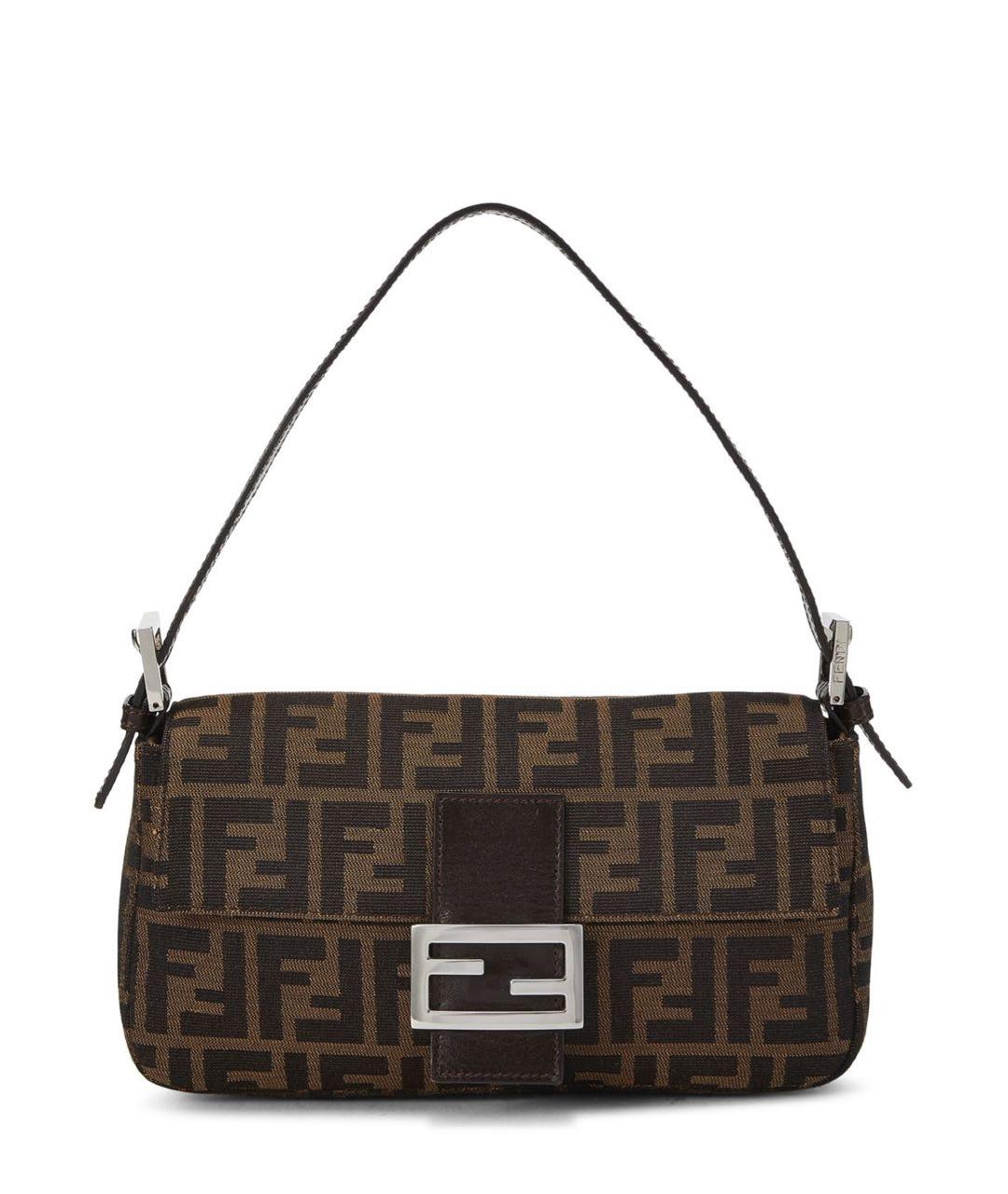 FENDI Коричневая тканевая сумка с короткими ручками, фото 1