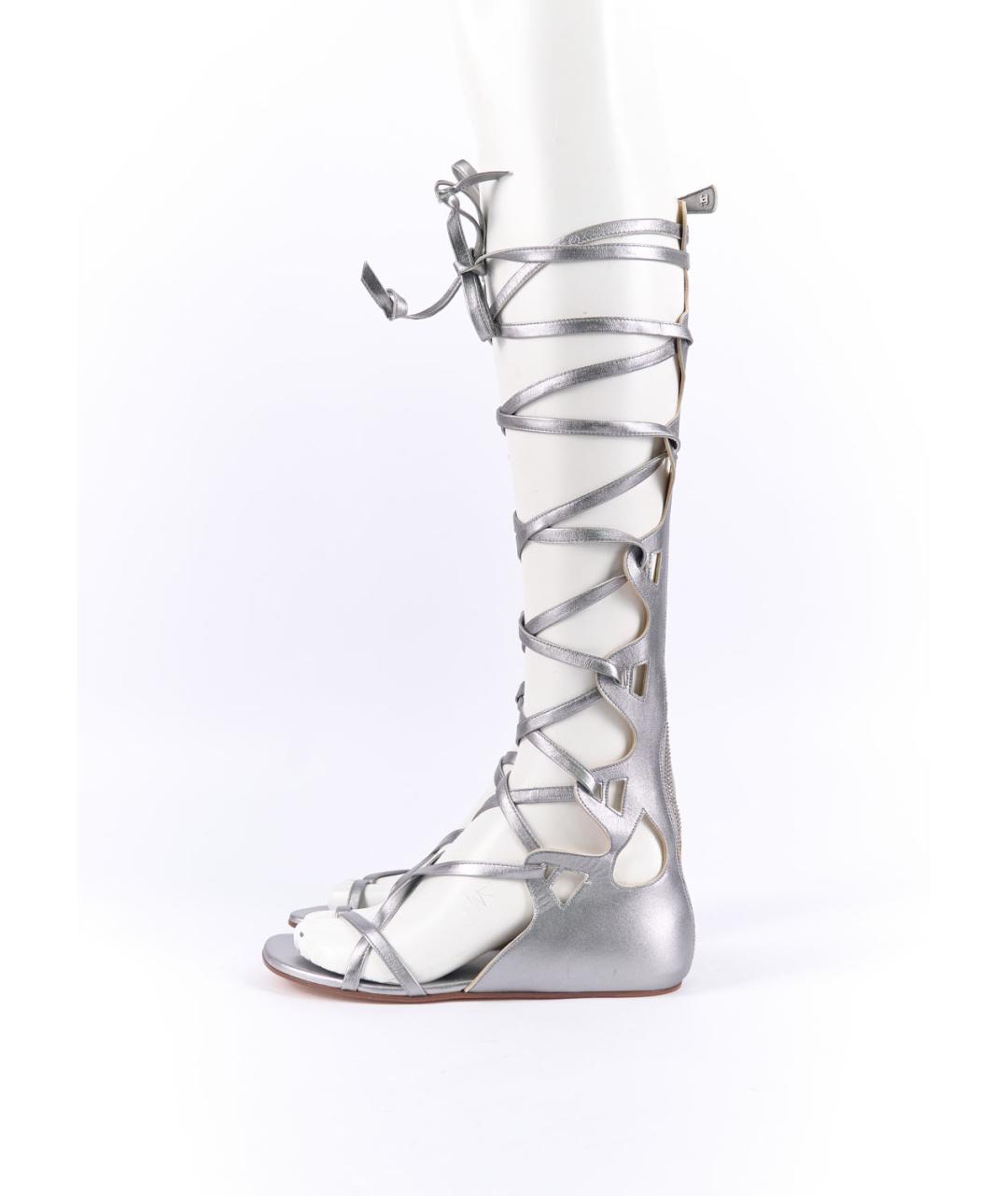 CHANEL Серебряные кожаные сандалии, фото 6