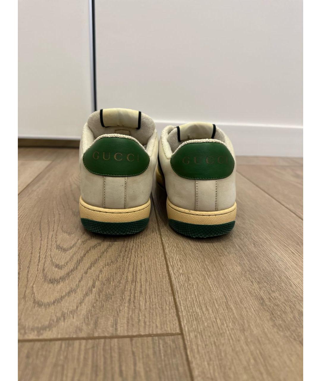 GUCCI Бежевые кожаные низкие кроссовки / кеды, фото 4