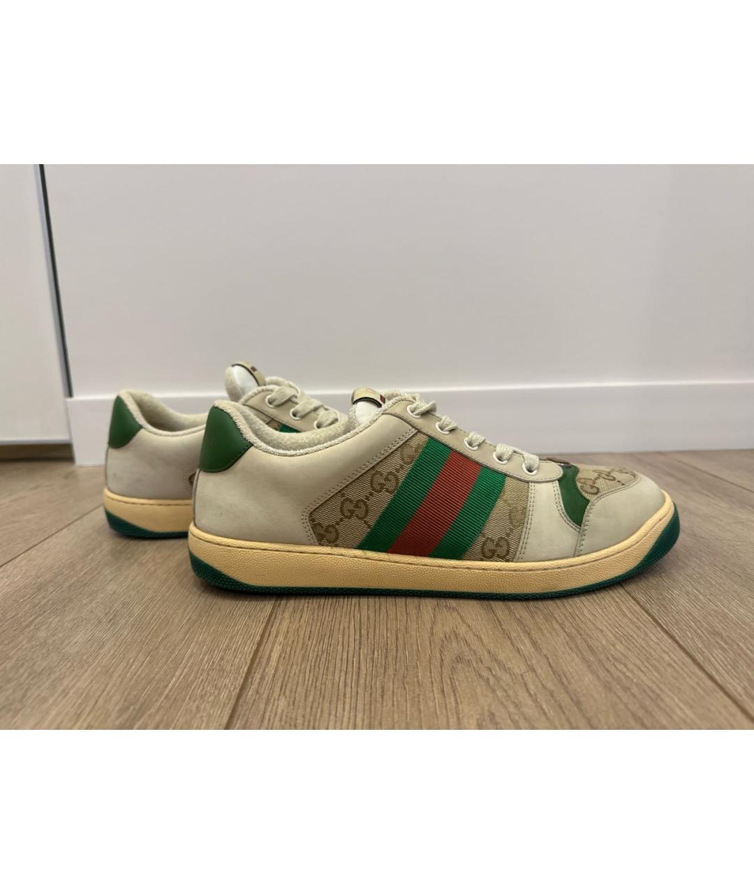 GUCCI Бежевые кожаные низкие кроссовки / кеды, фото 5