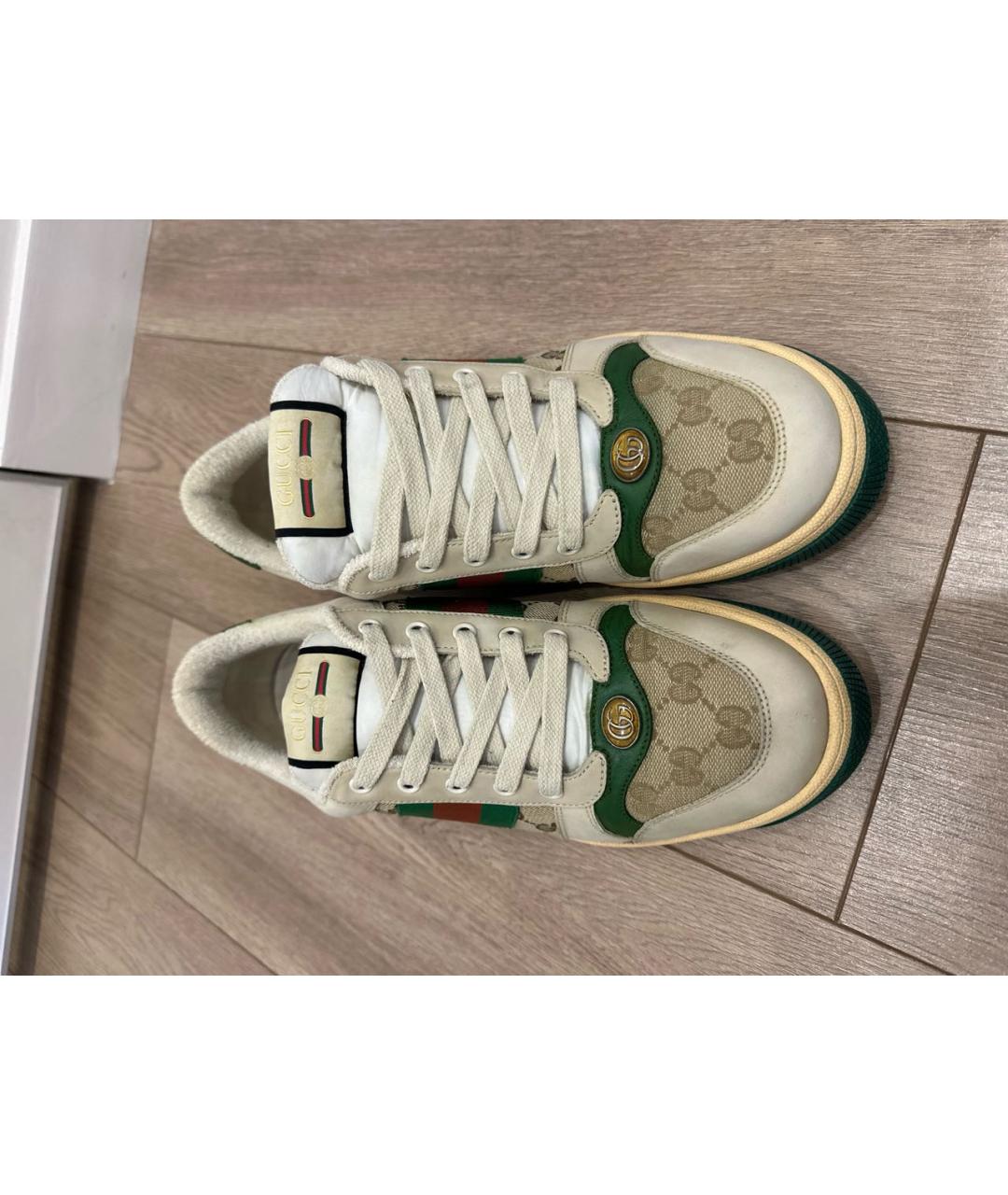 GUCCI Бежевые кожаные низкие кроссовки / кеды, фото 2