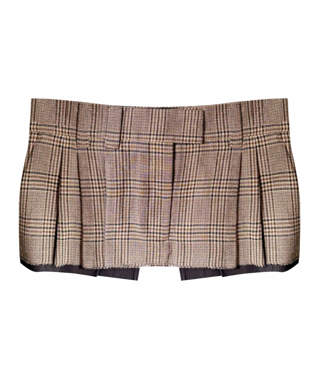 MIU MIU Коричневая шерстяная юбка мини, фото 1