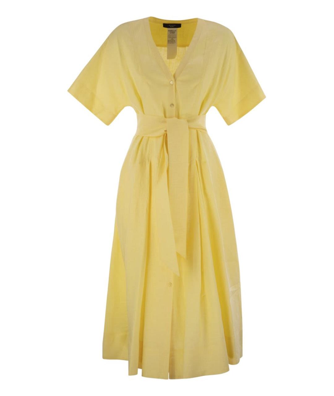 WEEKEND MAX MARA Желтое льняное повседневное платье, фото 1