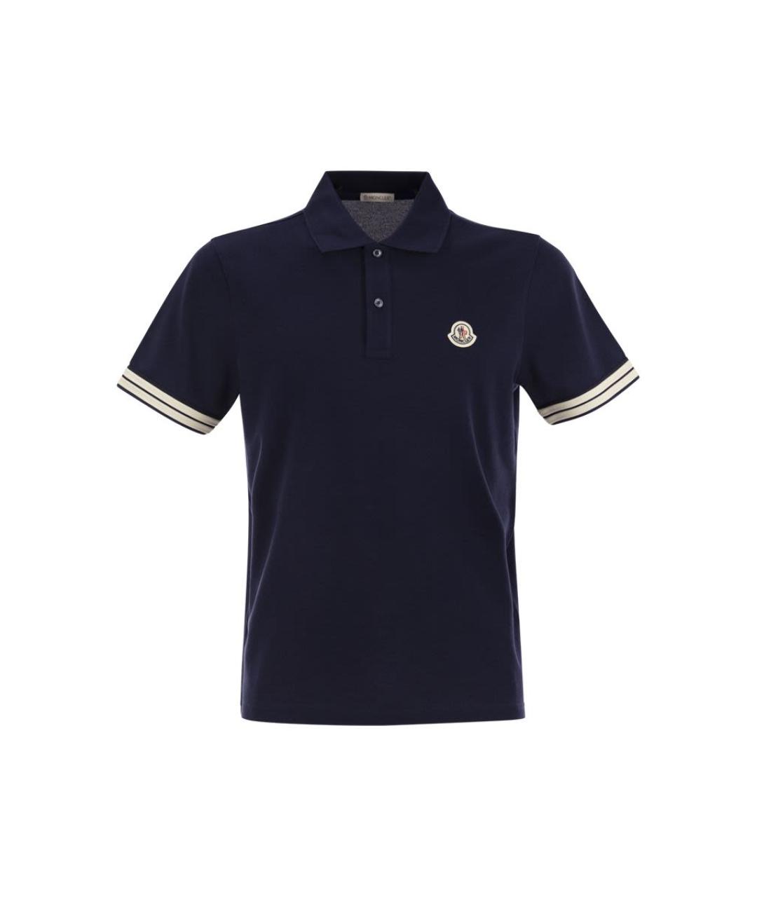MONCLER Темно-синее хлопковое поло с коротким рукавом, фото 1