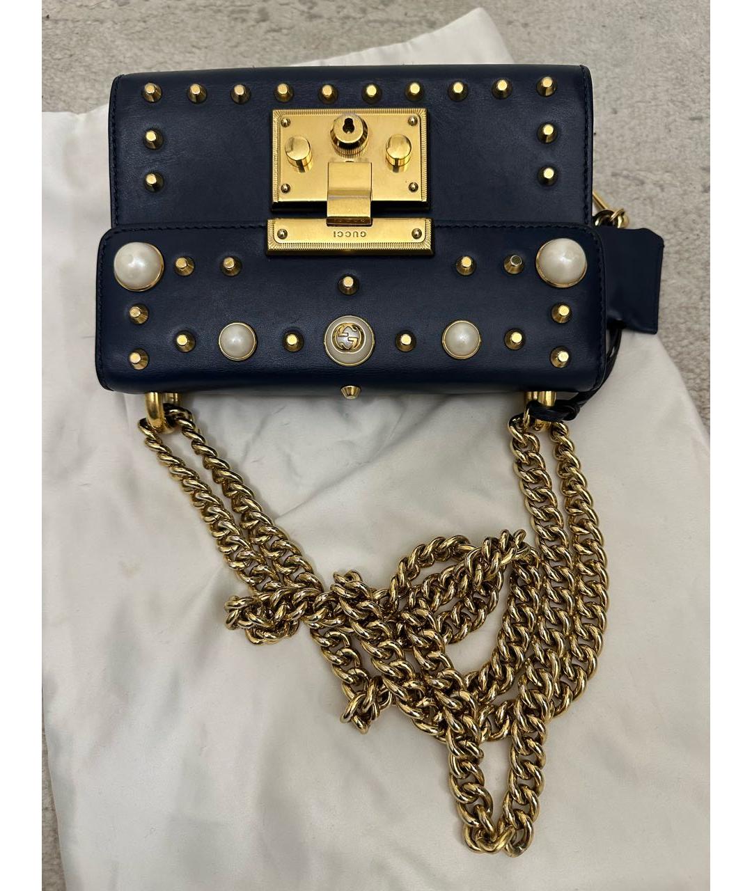 GUCCI Темно-синяя кожаная сумка через плечо, фото 6