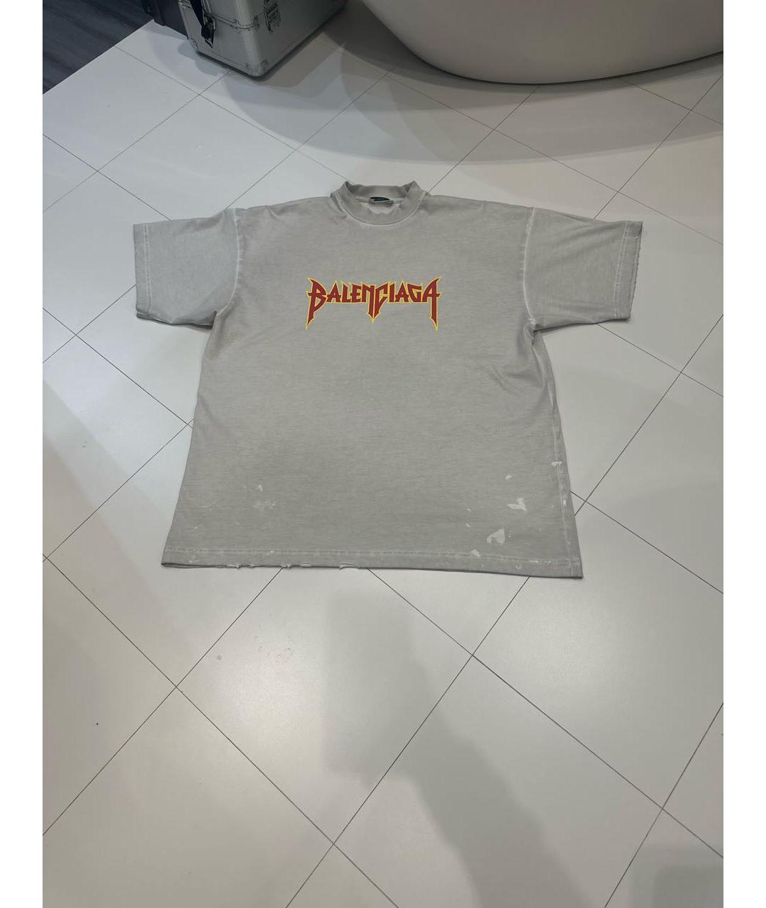 BALENCIAGA Серая хлопковая футболка, фото 2