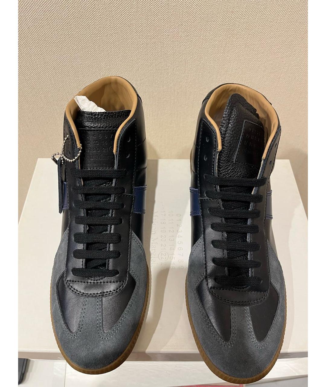 MAISON MARGIELA Черные кожаные высокие кроссовки / кеды, фото 3